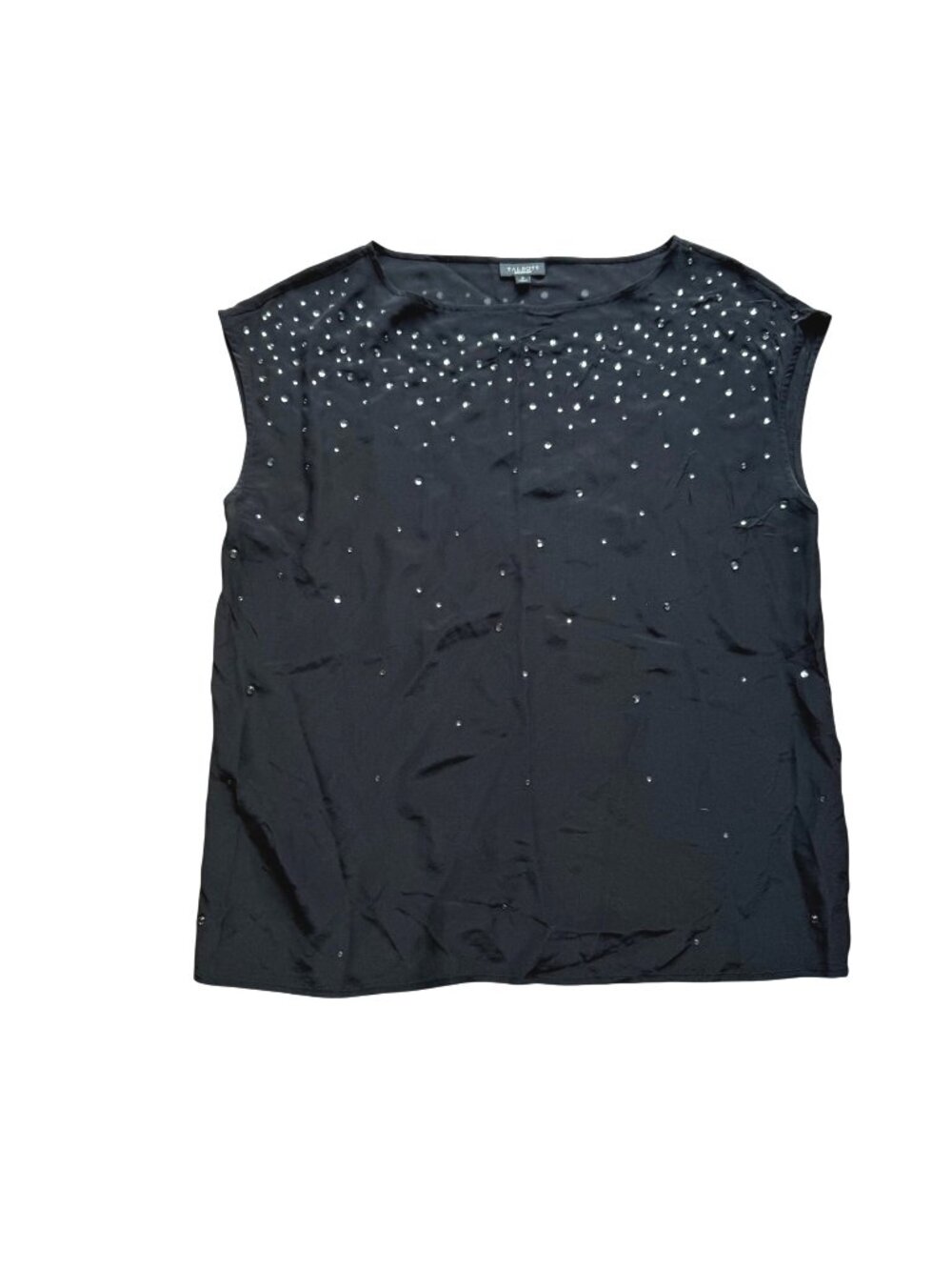 Talbots Women's Sleeveless Blouse Size S Silk Black Rhinestone Embellished Top